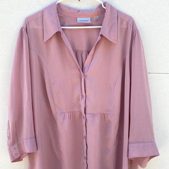 Avenue Womens plus size 26/28 3/4 roll tab sleeve rayon pink button up blouse - Picture 3 of 8